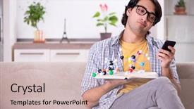  Presentation with exam - Beautiful PPT theme featuring celular molecular - young student physicist preparing backdrop and a  colored foreground