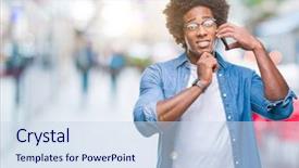  Presentation with talking on phone - Amazing theme having celulas - afro american man talking backdrop and a sky blue colored foreground