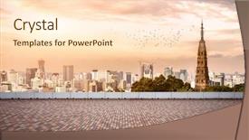  Presentation with city roads - Beautiful presentation design featuring cement concrete roads - empty modern square and skyscrapers backdrop and a lemonade colored foreground