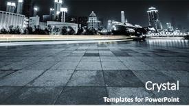  Presentation with road light - Presentation with cement concrete roads - light trails and cityscape background and a gray colored foreground