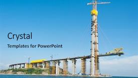 Presentation with strait - PPT theme with cement industry - construction of big guyed bridge background and a light blue colored foreground