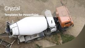  Presentation with mixer truck - PPT theme featuring cement mixer truck at work background and a coral colored foreground