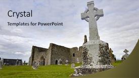  Presentation with church blue - Audience pleasing presentation design consisting of cemetary and church in ireland backdrop and a light blue colored foreground