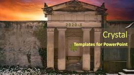  Presentation with cemetery - PPT theme having cemetery-crypt-with-coronavirus-symbol background and a tawny brown colored foreground