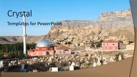  Presentation with cappadocia - Audience pleasing slide set consisting of cemetery mosque and the village of yaprakhisar near the ihlara valley in cappadocia - turkey backdrop and a light blue colored foreground
