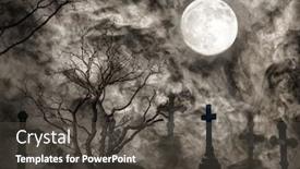  Presentation with moon trees - PPT theme featuring cemetery-with-dark-bare-trees background and a dark gray colored foreground