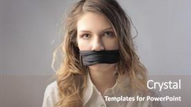  Presentation with mouth - Slide deck enhanced with censure - woman with a bandage background and a coral colored foreground