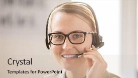  Presentation with call center - PPT layouts with center agent in hands-free background and a soft green colored foreground