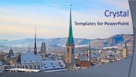  Presentation with snow storm city parks - Theme having center and famous zurich church background and a light blue colored foreground