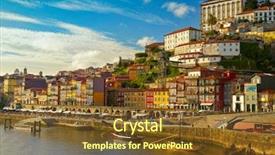  Presentation with network operations center or noc - Colorful presentation theme enhanced with center city of porto portugal backdrop and a tawny brown colored foreground