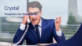  Presentation with call center - Audience pleasing presentation consisting of center employee yelling at customer backdrop and a  colored foreground