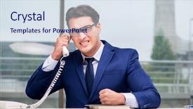  Presentation with call center reporting - Beautiful PPT theme featuring center employee yelling at customer backdrop and a  colored foreground