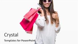  Presentation with woman pushing shopping trolley - Amazing PPT layouts having center excellence - young asian woman holding shopping backdrop and a  colored foreground
