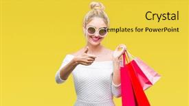  Presentation with fingers - Audience pleasing theme consisting of center excellence - young beautiful blonde woman holding backdrop and a  colored foreground