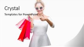  Presentation with blonde holds a magnifying glass - Cool new presentation with center excellence - young beautiful blonde woman holding backdrop and a  colored foreground