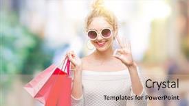  Presentation with blonde holding magnifying glass - Audience pleasing slide deck consisting of center excellence - young beautiful blonde woman holding backdrop and a  colored foreground