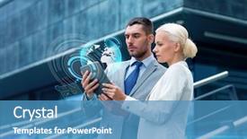  Presentation with partnership - Colorful PPT theme enhanced with center mass - business partnership technology and people backdrop and a teal colored foreground