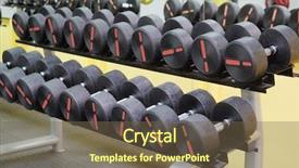  Presentation with mass - Cool new PPT theme with center mass - image of the dumbbells backdrop and a  colored foreground