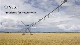  Presentation with land irrigation - Slide deck consisting of center modern pivot irrigation system background and a light gray colored foreground