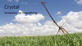  Presentation with land irrigation - Slide set consisting of center modern pivot irrigation system background and a teal colored foreground