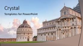  Presentation with italy art - PPT theme having center of european medieval art background and a light blue colored foreground