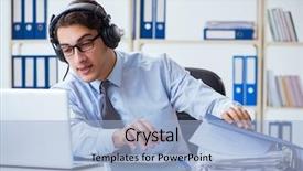  Presentation with call center - Cool new PPT layouts with center operator talking to customer backdrop and a light blue colored foreground