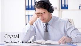  Presentation with call center - Amazing PPT layouts having center operator talking to customer backdrop and a sky blue colored foreground