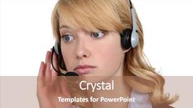  Presentation with call center - Beautiful presentation theme featuring center worker listening to customer backdrop and a coral colored foreground