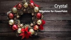  Presentation with christmas blank wooden signboard - Theme with centerpiece - christmas decoration on wooden background background and a tawny brown colored foreground