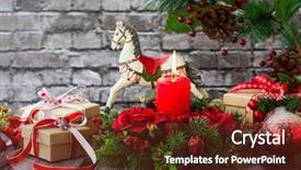  Presentation with candle christmas - PPT layouts consisting of centerpiece - christmas decorations with red candle background and a tawny brown colored foreground