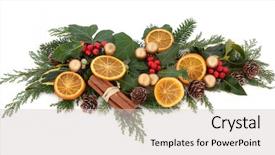  Presentation with christmas holly - Audience pleasing PPT theme consisting of centerpiece - christmas floral arrangement with gold backdrop and a light gray colored foreground