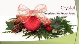  Presentation with christmas red - PPT theme consisting of centerpiece - christmas red sparkling bauble background and a sky blue colored foreground