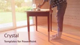  Presentation with facts and myths concept word - Slides enhanced with centerpiece - woman with brush painting background and a coral colored foreground