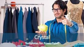  Presentation with young students working in groups - Theme featuring centimeter - young male tailor working background and a ocean colored foreground