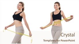  Presentation with exercise kids kid doing fitness - Slide deck enhanced with centimeter - young woman with meter doing background and a lemonade colored foreground