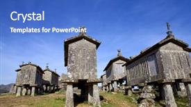  Presentation with paddy rice and corn - Slide deck with centinnial - typical stone corn driers called background and a teal colored foreground