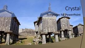  Presentation with corn cartoon - Presentation design featuring centinnial - typical stone corn driers called background and a  colored foreground