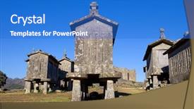  Presentation with corn - Colorful PPT theme enhanced with centinnial - typical stone corn driers called backdrop and a  colored foreground