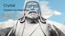 Presentation with genghis khan - Cool new PPT theme with central asia - genghis khan backdrop and a light blue colored foreground