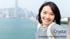  Presentation with hong kong - Colorful slides enhanced with central asia - woman go travel in hong backdrop and a light blue colored foreground