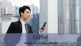  Presentation with drug use prevention - Presentation consisting of central asia - young businessman use of cellphone background and a ocean colored foreground