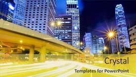  Presentation with night city - Amazing PPT layouts having central business district - busy traffic in city backdrop and a  colored foreground