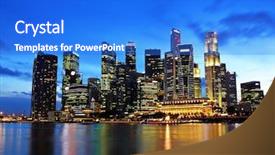  Presentation with singapore city landscape - PPT theme with central business district - singapore city at night background and a cobalt blue colored foreground