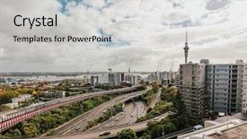  Presentation with monetary supply process central bank - Colorful presentation theme enhanced with central business district of auckland backdrop and a  colored foreground