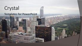  Presentation with lonely man new zealand tourists - PPT theme with central line - cityscape with many buildings background and a sky blue colored foreground