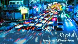  Presentation with city night - Theme featuring central line - night traffic in the city background and a ocean colored foreground