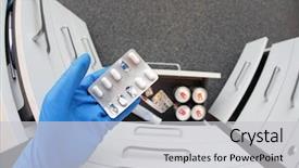  Presentation with nervous system - Presentation design with central nervous system - hand in glove holding blister background and a light gray colored foreground