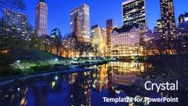  Presentation with new york city - Beautiful slide deck featuring central park and aparrtment buildings backdrop and a navy blue colored foreground