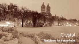  Presentation with park night city - PPT theme featuring central-park-winter-at-night background and a coral colored foreground