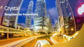  Presentation with fish port - Colorful slides enhanced with central skyline at dusk fish backdrop and a teal colored foreground